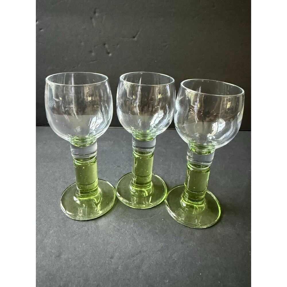 Bormioli Rocco Italy Glasses Limoncino Cordial Glasses Set (3) Green Stem MCM - Picture 7 of 7